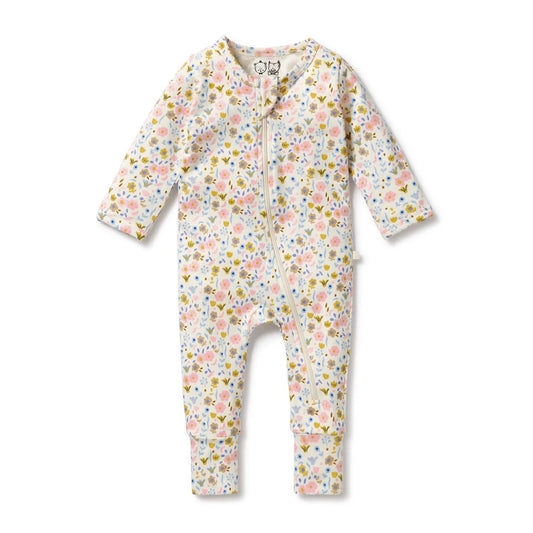 Wilson & Frenchy / Ava Floral Organic Zipsuit with Feet