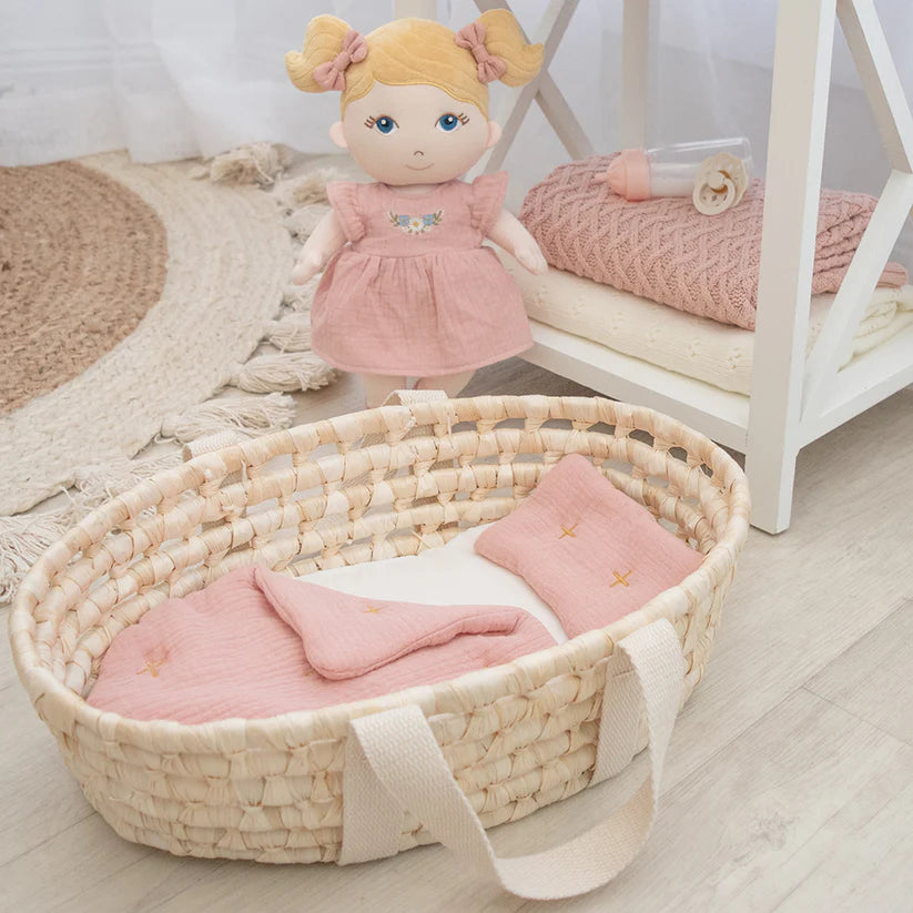 Living Textiles / Rattan Doll Moses Basket Set