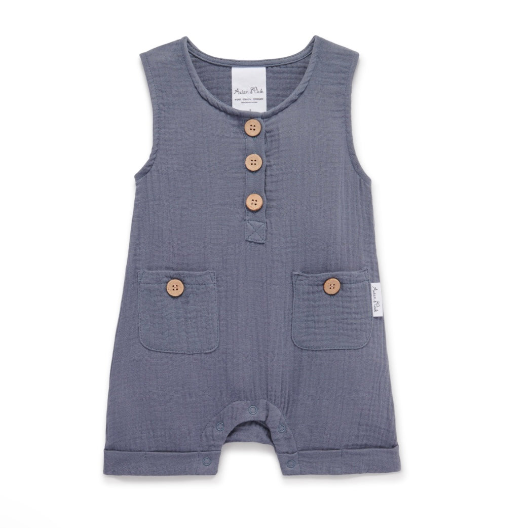 Aster & Oak / Flint Blue / Muslin Romper