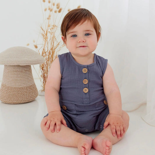 Aster & Oak / Flint Blue / Muslin Romper