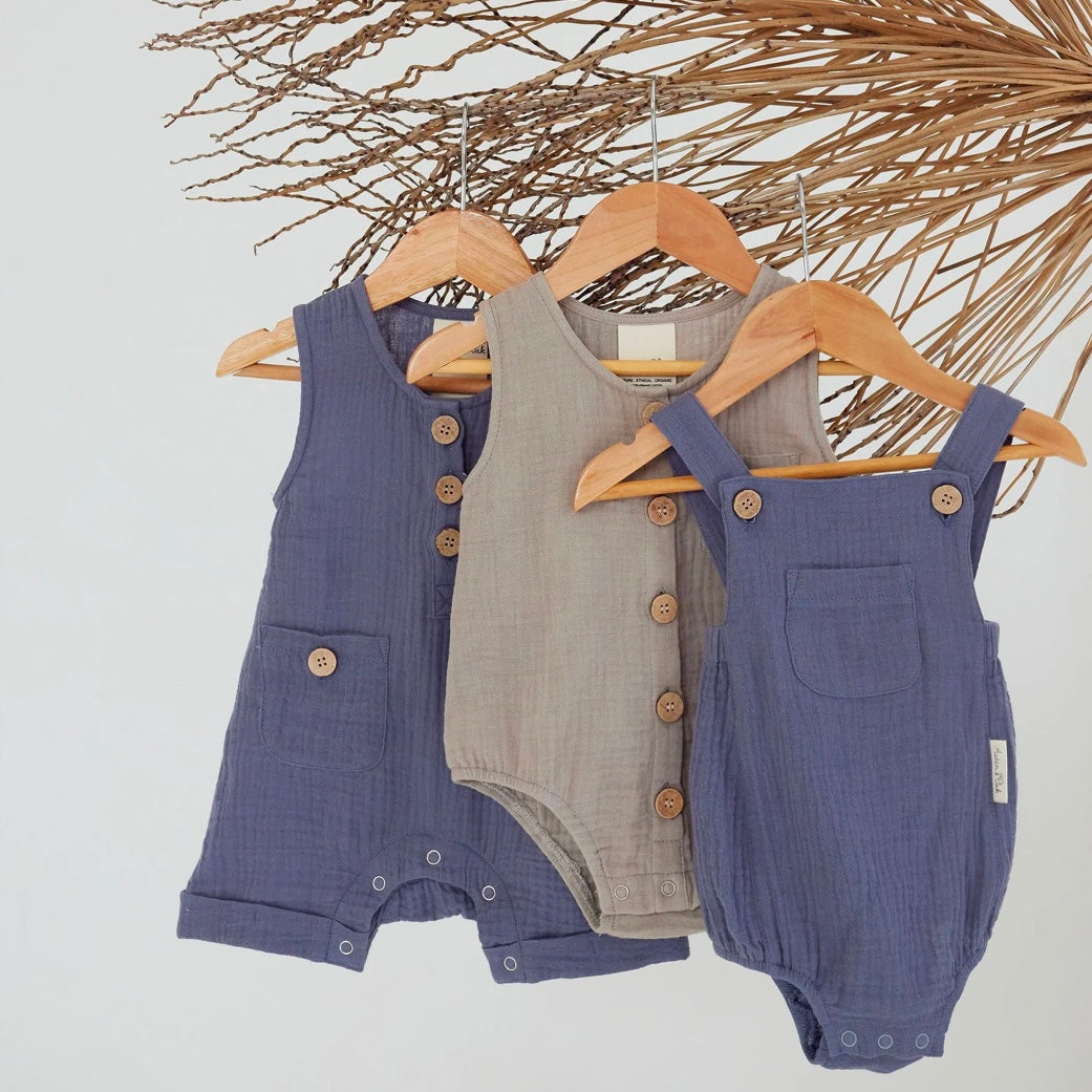 Aster & Oak / Flint Blue / Muslin Romper