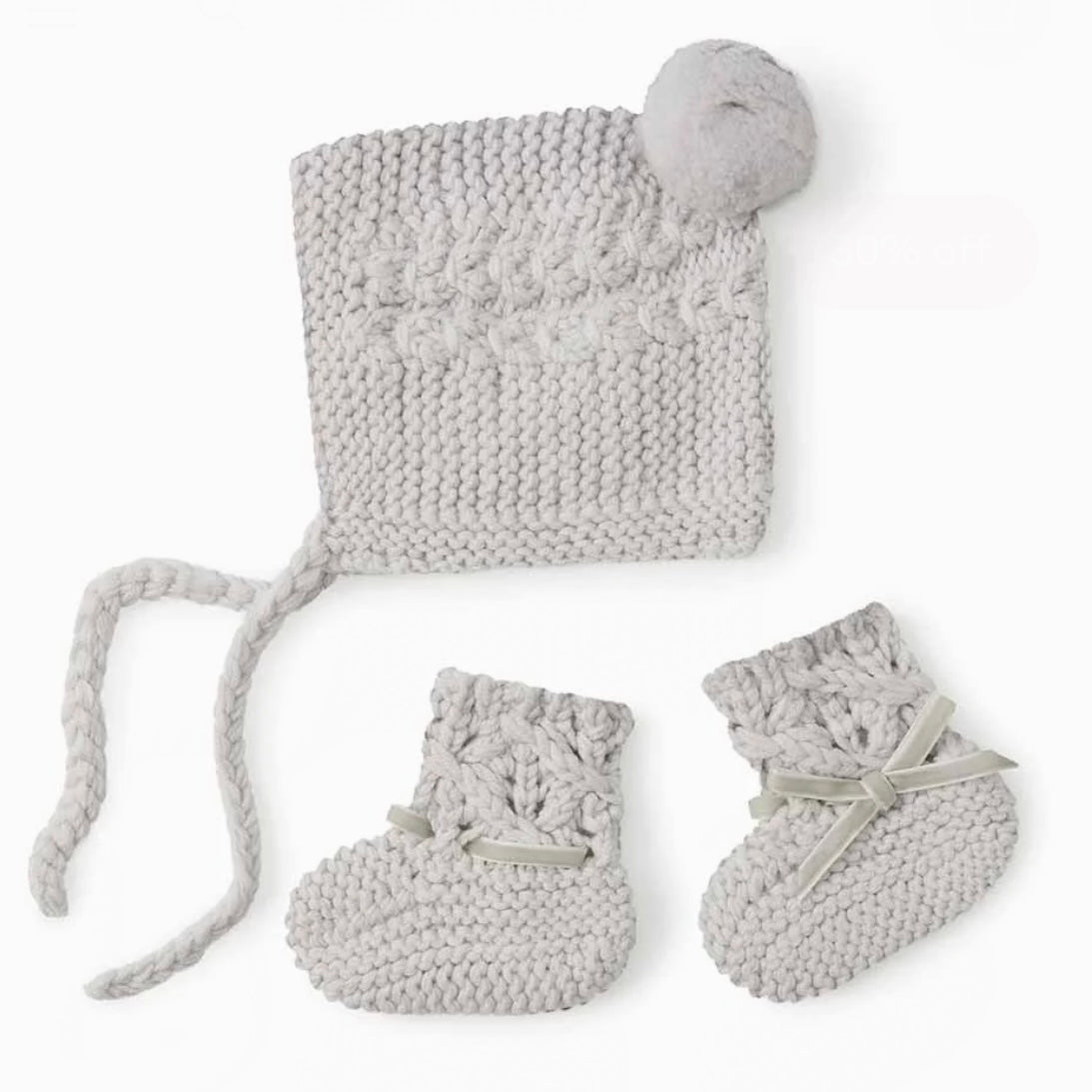 Snuggle Hunny / Bonnet and Booties - Grey Merino Wool