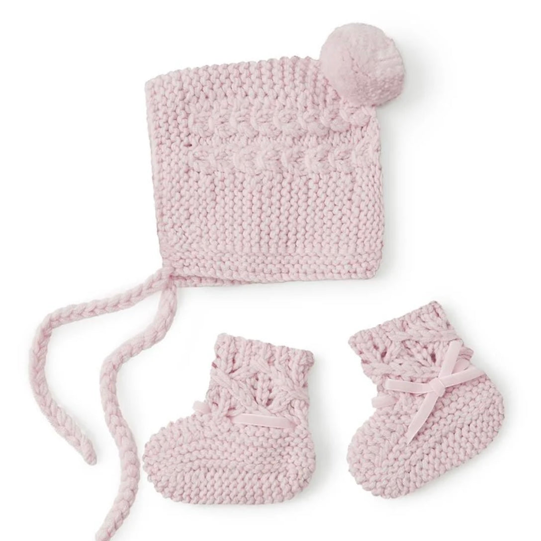 Snuggle Hunny / Bonnet and Booties - Pink Merino Wool