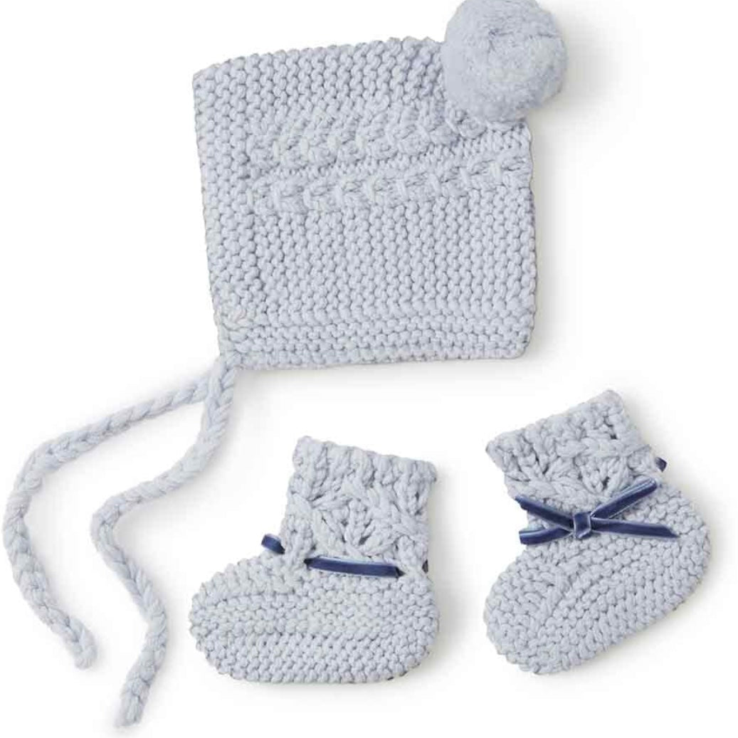 Snuggle Hunny / Bonnet and Booties - Blue Merino Wool