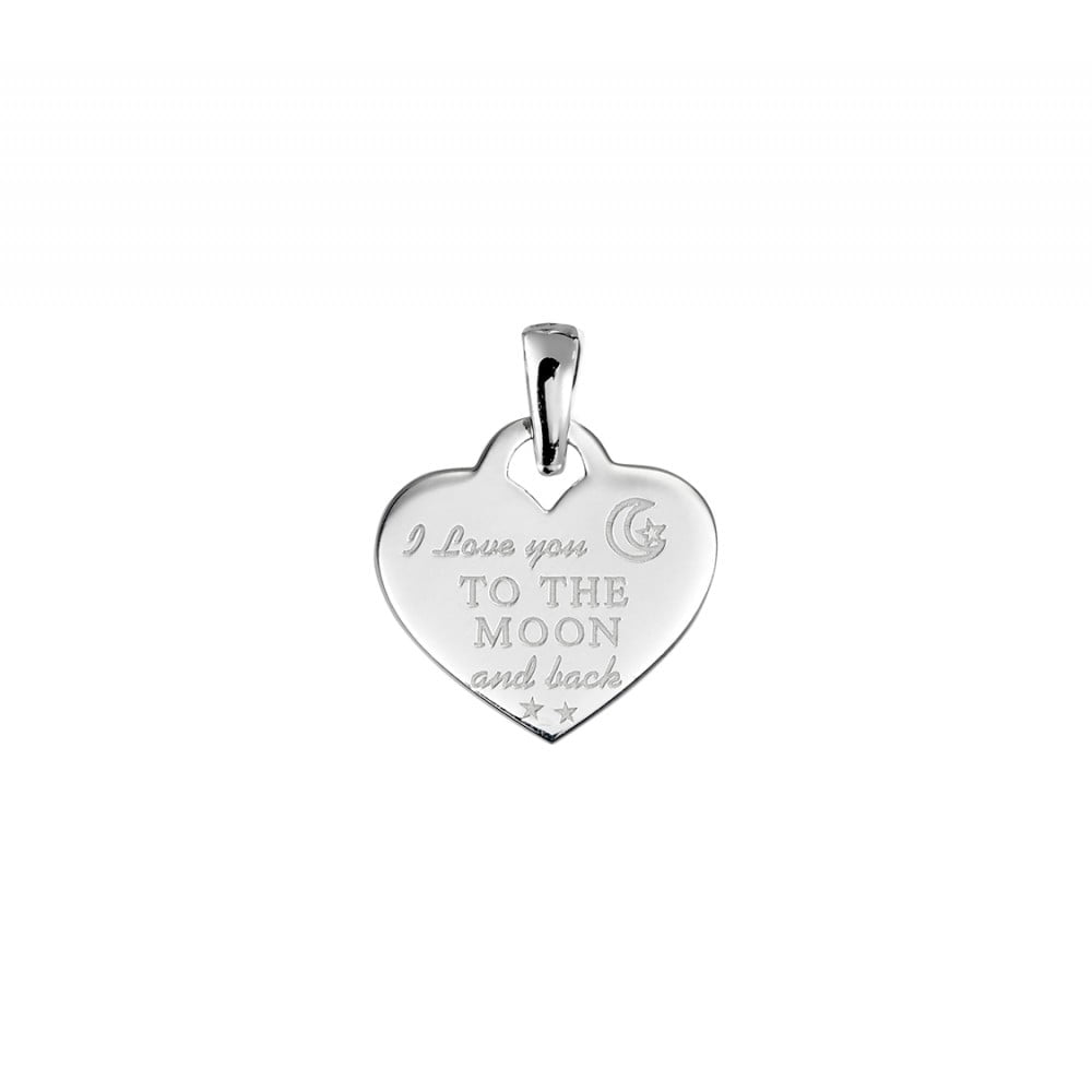 Tiny Treasures / Sterling Silver Flat Heart Pendant with engraved ‘I love you to the moon and back’