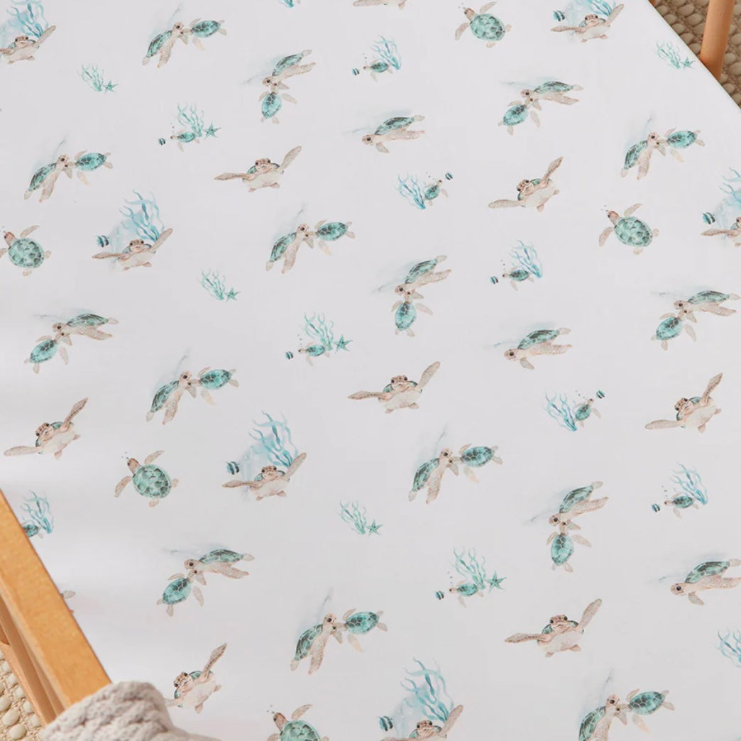 Snuggle Hunny Cot Sheet Featuring turtles