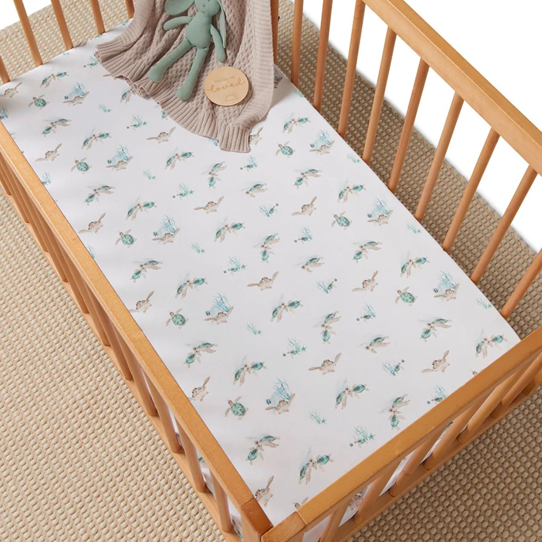 Snuggle Hunny Cot Sheet Featuring turtles