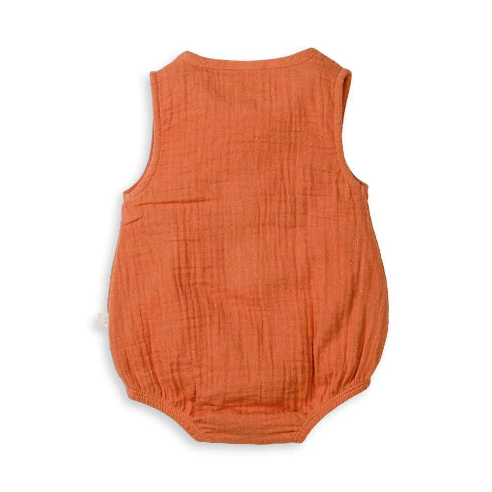 Back Of Tiny twig Bubble Romper Caramel In Colour